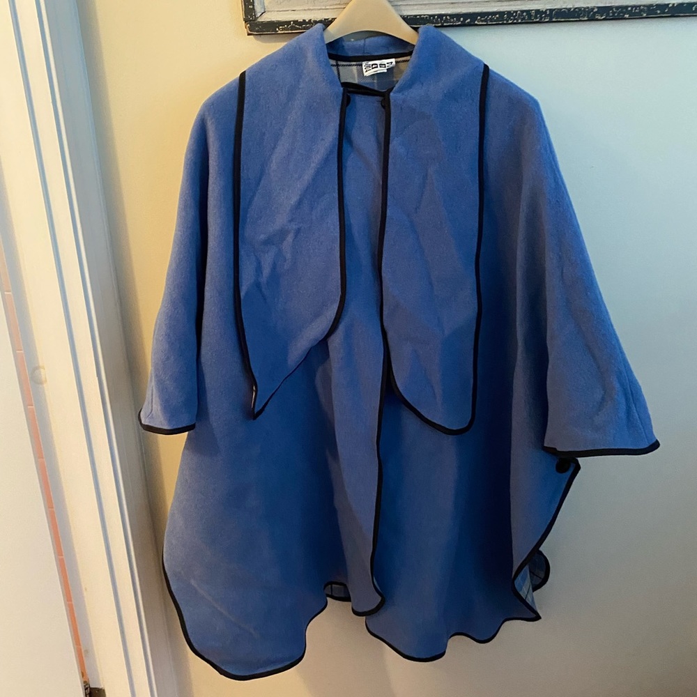 Vintage Blue Wool Blend Poncho/Cape
